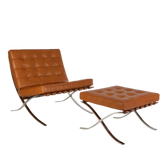 premium tan brown barcelona pavilion chair with ottoman - replica - Interior Furnishes
